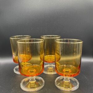 Luminarc Wine Glasses x4 short stem, straight sides, amber gold & clear base VTG